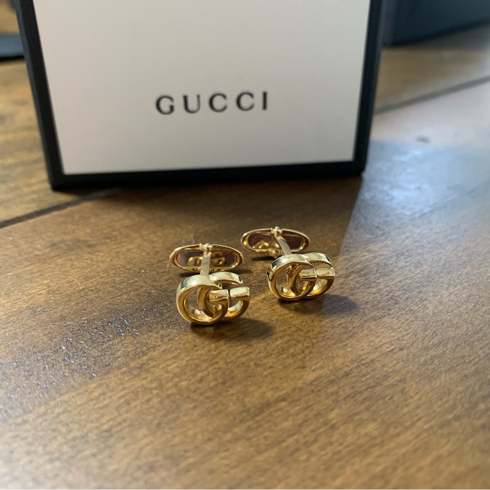 Gucci Gold Cuff Links with Iconic GG Design